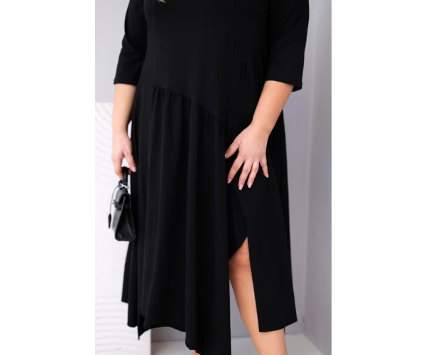 Sukienka damska bawełniana Plus Size z asymetrycznym dołem czarna-4