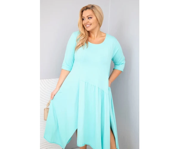 Sukienka damska bawełniana Plus Size z asymetrycznym dołem miętowa-2