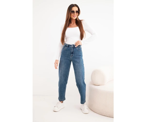 Spodnie damskie jeansowe z szeroką nogawką i wysokim stanem M.Sara-3