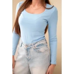 Bluzka damska basic z kwadratowym dekoltem i długim rękawem niebieska-4