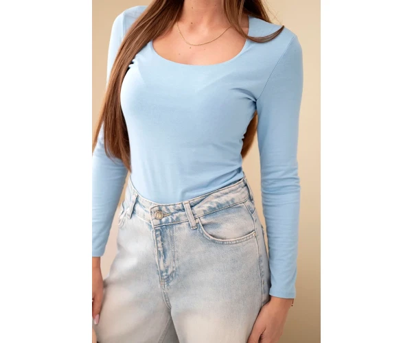 Bluzka damska basic z kwadratowym dekoltem i długim rękawem niebieska-4