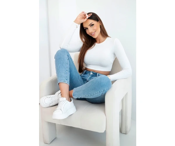 Spodnie damskie jeansowe mom fit z wysokim stanem i delikatnymi przetarciami-2