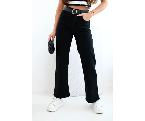 Spodnie damskie jeansowe z prostą nogawką i paskiem czarne-2