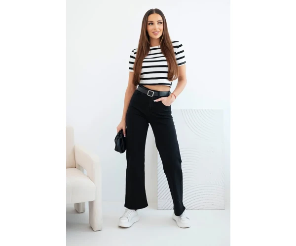 Spodnie damskie jeansowe z prostą nogawką i paskiem czarne-3