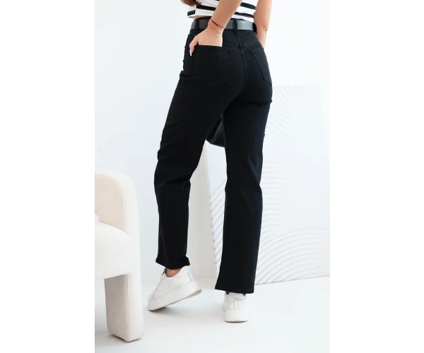 Spodnie damskie jeansowe z prostą nogawką i paskiem czarne-4