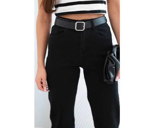 Spodnie damskie jeansowe z prostą nogawką i paskiem czarne-5