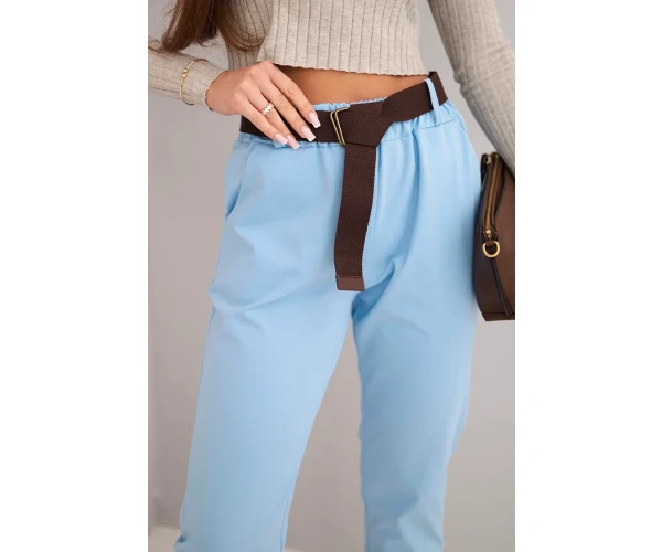 Spodnie damskie bawełniane z paskiem i podwijaną nogawką niebieskie-4