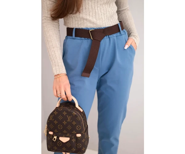 Spodnie damskie bawełniane z paskiem i podwijaną nogawką jeansowe-4