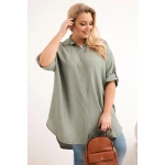 Koszula damska Plus Size z wiskozy z dłuższym tyłem khaki-1