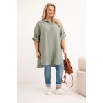 Koszula damska Plus Size z wiskozy z dłuższym tyłem khaki-2