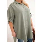 Koszula damska Plus Size z wiskozy z dłuższym tyłem khaki-4