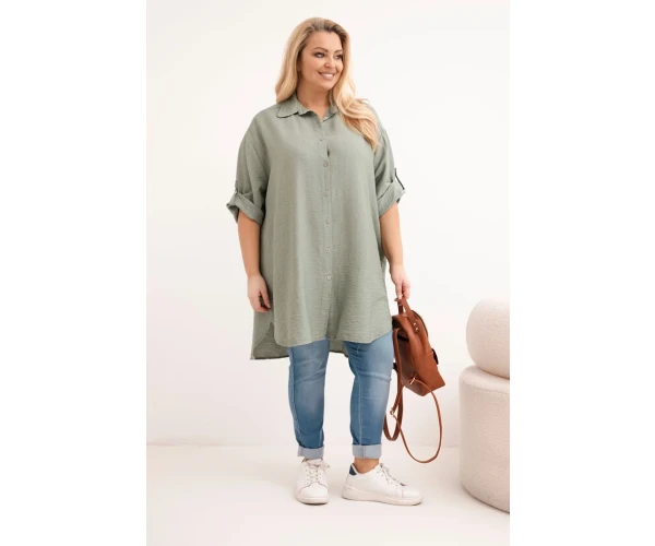 Koszula damska Plus Size z wiskozy z dłuższym tyłem khaki-2