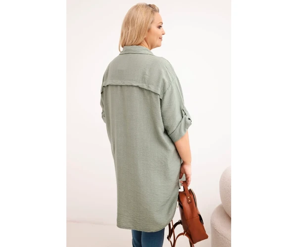 Koszula damska Plus Size z wiskozy z dłuższym tyłem khaki-3
