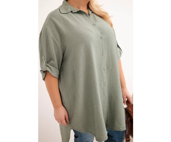 Koszula damska Plus Size z wiskozy z dłuższym tyłem khaki-4