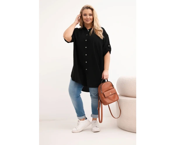 Koszula damska Plus Size z wiskozy z dłuższym tyłem czarna-2
