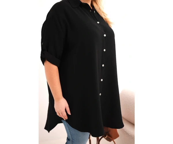 Koszula damska Plus Size z wiskozy z dłuższym tyłem czarna-4