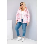 Kurtka damska wiosenna pikowana Plus Size z kapturem i kwiatowym wzorem pudrowy róż-2