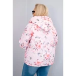 Kurtka damska wiosenna pikowana Plus Size z kapturem i kwiatowym wzorem pudrowy róż-3