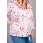 Kurtka damska wiosenna pikowana Plus Size z kapturem i kwiatowym wzorem pudrowy róż-4