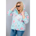 Kurtka damska wiosenna pikowana Plus Size z kapturem i kwiatowym wzorem miętowa-1