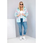 Kurtka damska wiosenna pikowana Plus Size z kapturem i kwiatowym wzorem miętowa-2