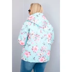 Kurtka damska wiosenna pikowana Plus Size z kapturem i kwiatowym wzorem miętowa-3