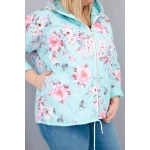 Kurtka damska wiosenna pikowana Plus Size z kapturem i kwiatowym wzorem miętowa-4