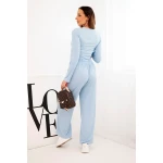 Komplet damski wiskozowy z bluzką i szerokimi spodniami niebieski-3
