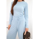 Komplet damski wiskozowy z bluzką i szerokimi spodniami niebieski-4