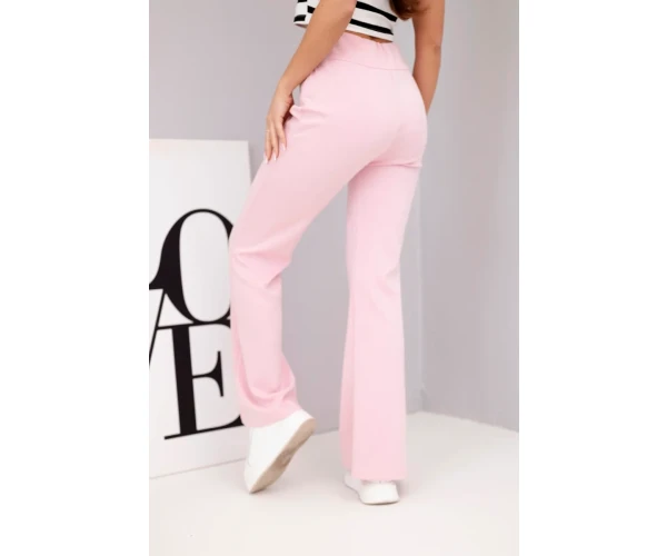Spodnie damskie masełko z rozszerzaną nogawką jasno różowe-4