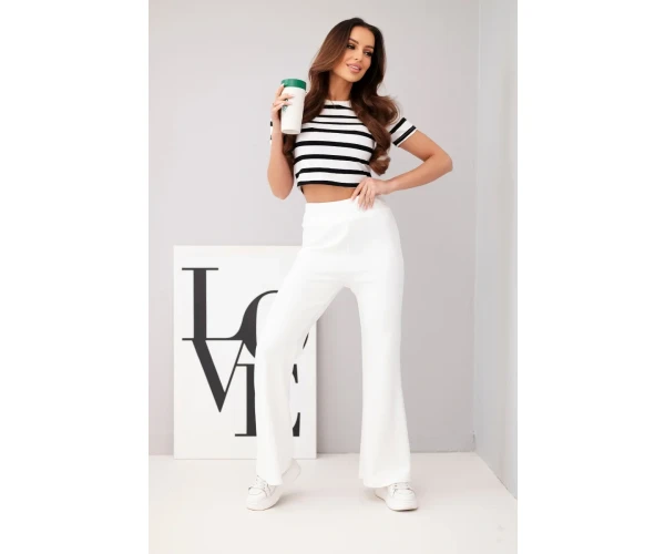 Spodnie damskie masełko z rozszerzaną nogawką ecru-2