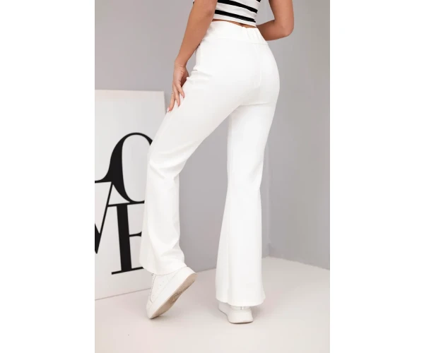 Spodnie damskie masełko z rozszerzaną nogawką ecru-4