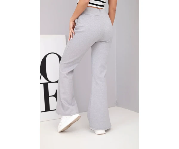 Spodnie damskie masełko z rozszerzaną nogawką szare-3