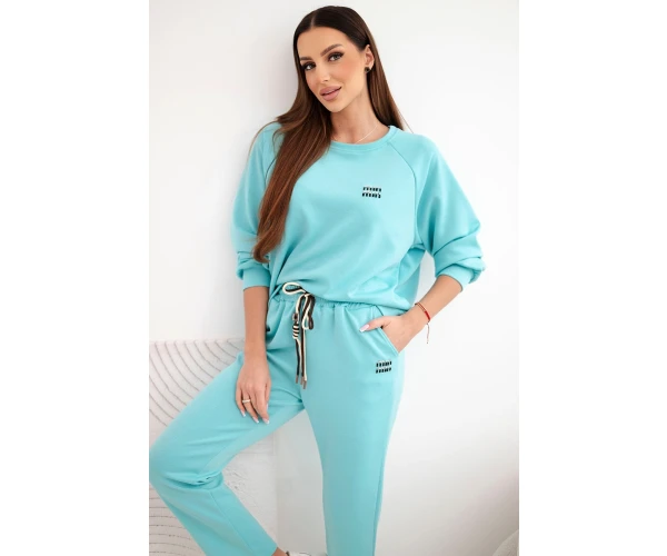 Komplet damski masełkowy z wiskozy z bluzą i spodniami turkusowy-1