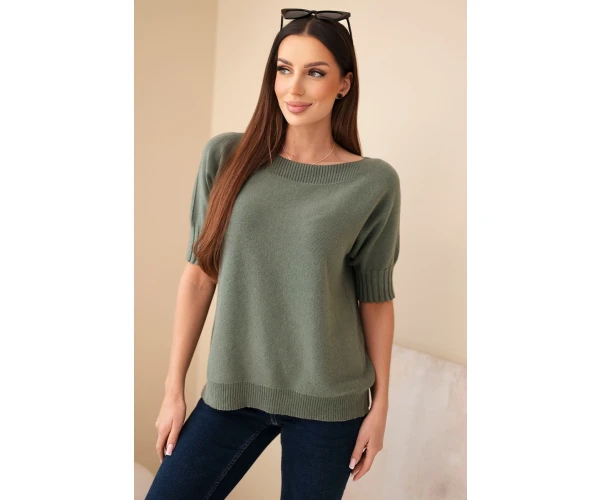 Sweter damski z wiskozy z krótkim rękawem khaki-1