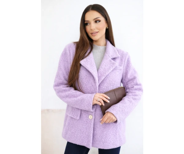 Kurtka damska z miękkiego baranka z kołnierzem jasno fioletowa-1