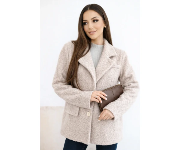 Kurtka damska z miękkiego baranka z kołnierzem ciemno beżowa-1