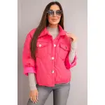 Kurtka damska wiosenna pikowana z kwiatowym wzorem różowa-1