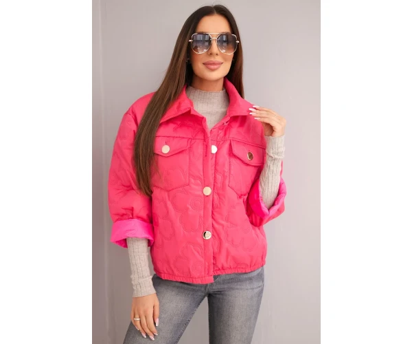 Kurtka damska wiosenna pikowana z kwiatowym wzorem różowa-1