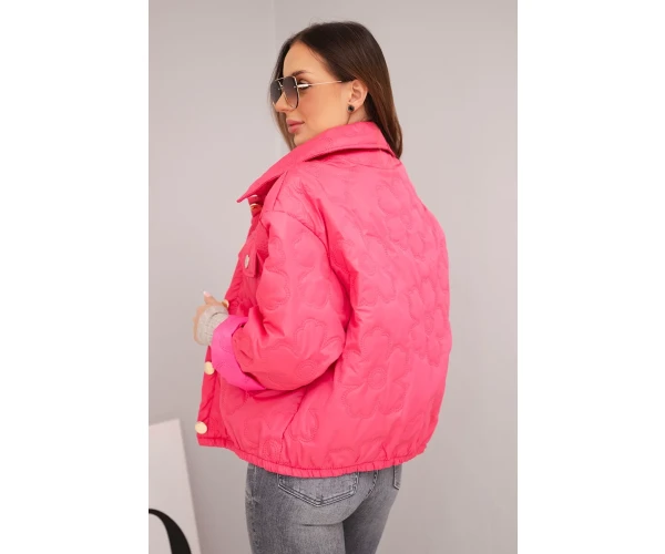 Kurtka damska wiosenna pikowana z kwiatowym wzorem różowa-3