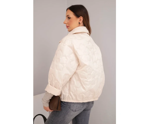Kurtka damska wiosenna pikowana z kwiatowym wzorem beżowa-3