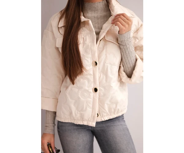 Kurtka damska wiosenna pikowana z kwiatowym wzorem beżowa-4