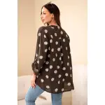 Lniana damska bluzka w kwiaty z długim rękawem i guzikami brązowa-3