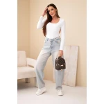 Bluzka damska basic z kwadratowym dekoltem i długim rękawem biała-2