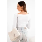 Bluzka damska wiskozowa z szerokim dekoltem i długim rękawem biała-3