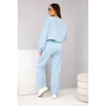 Komplet damski masełko bluza z broszką i spodnie z prostą nogawką niebieski-4