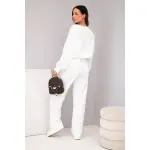 Komplet damski masełko bluza z broszką i spodnie z prostą nogawką ecru-4