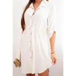 Sukienka z zapięciem na guziki i wiązaniem w talii jasno beżowa-4