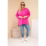 Bluza damska Plus Size bawełniana z nadrukiem fuksja-3