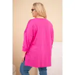 Bluza damska Plus Size bawełniana z nadrukiem fuksja-4